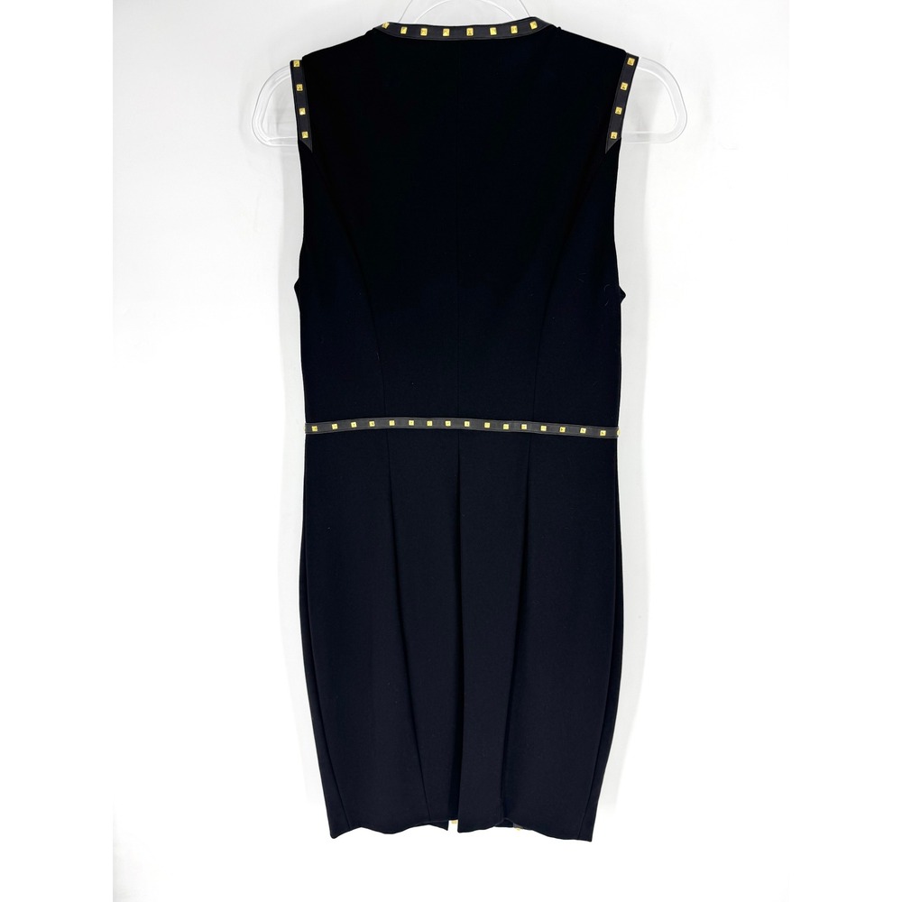 Cache Black Studded Faux Leather Trim Zip Front Sheath Dress Womens 10 - Picture 4 of 5